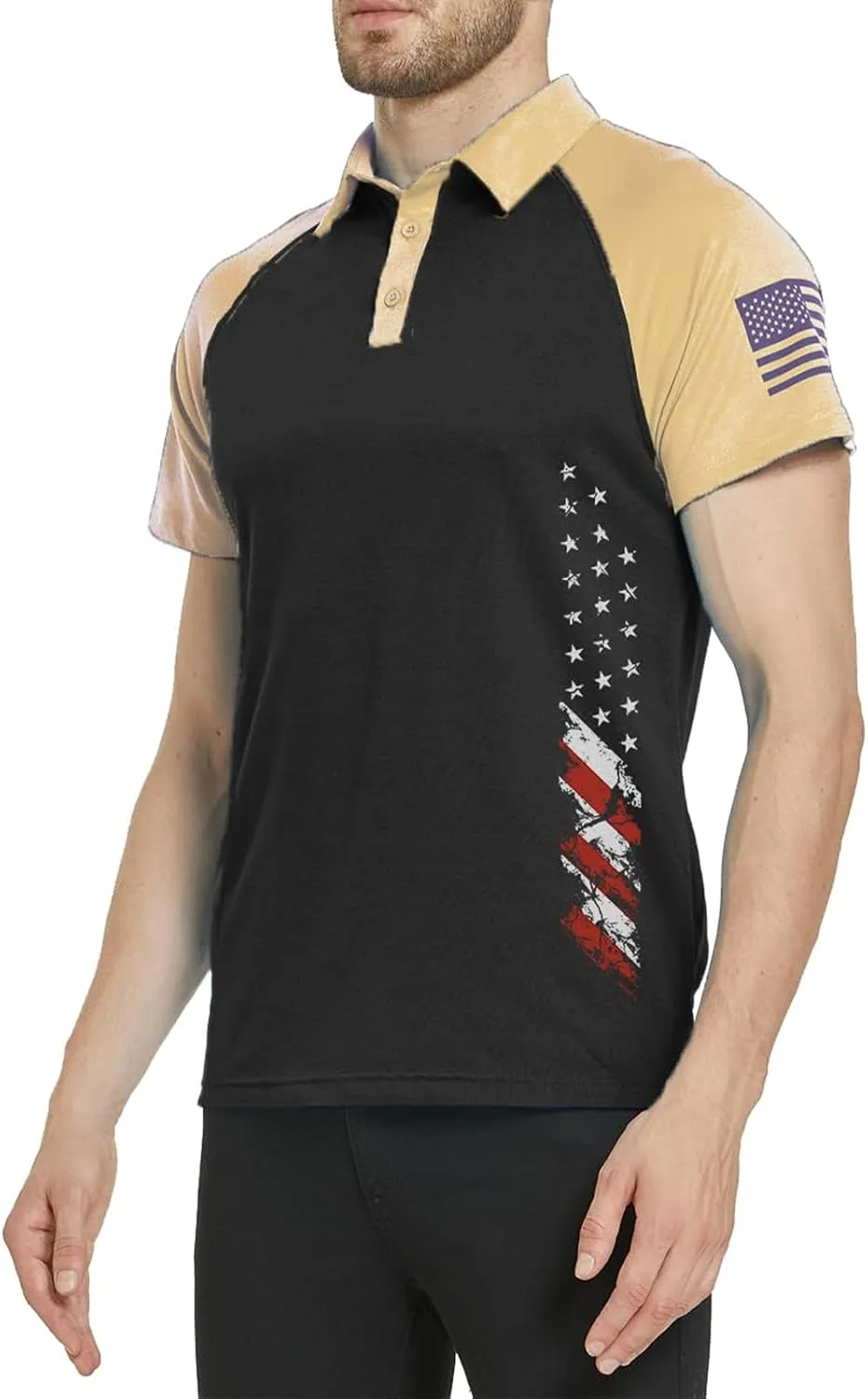 Men's Polo Shirt Short Sleeve Quick Dry American Flag Print Graphic Split Color Golf Shirt for Sport