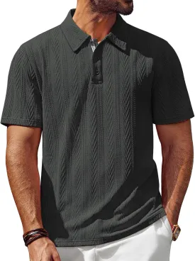 PJ PAUL JONES Men's Textured Knit Polo Shirt Short Sleeve Regular Fit Stretch Collared Summer Shirts
