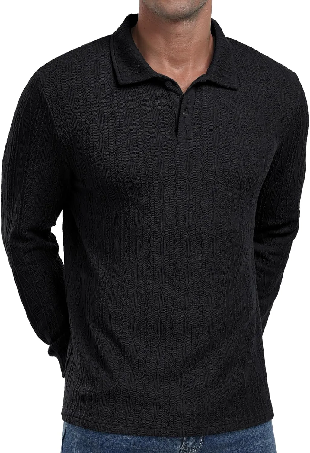 Sailwind Men's Casual Polo Shirts Twisted Button Long Sleeve Tees Collared Golf Shirt