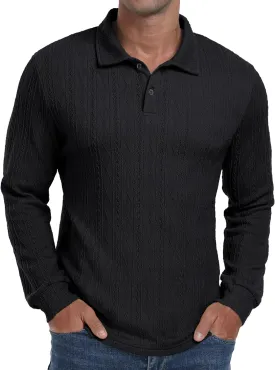 Sailwind Men's Casual Polo Shirts Twisted Button Long Sleeve Tees Collared Golf Shirt
