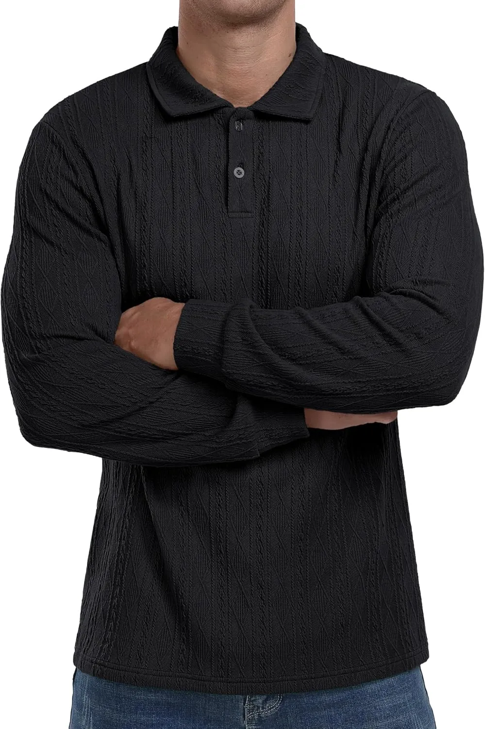 Sailwind Men's Casual Polo Shirts Twisted Button Long Sleeve Tees Collared Golf Shirt