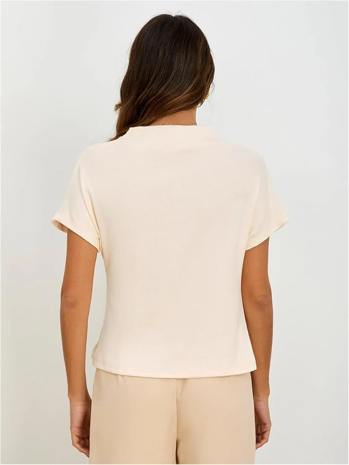 SweatyRocks Women's Casual Short Sleeve Mock Neck Tee Top Asymmetric Ruched Plain T Shirt