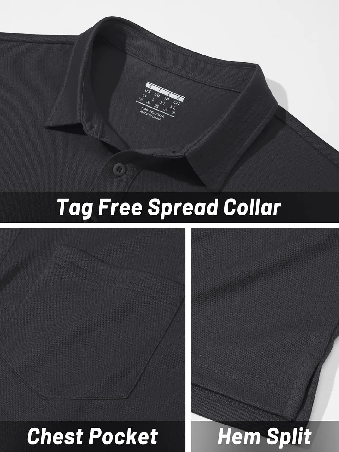 TACVASEN Mens Polo Shirt Short Sleeve Golf Shirt with Pocket Quick Dry Collared Lightweight Polo for Men Casual Work