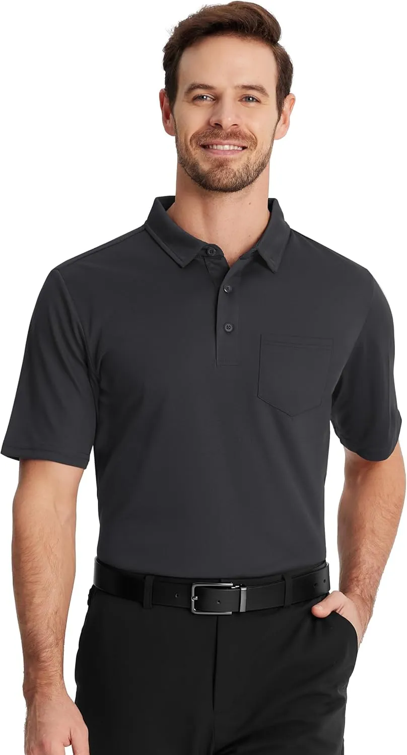 TACVASEN Mens Polo Shirt Short Sleeve Golf Shirt with Pocket Quick Dry Collared Lightweight Polo for Men Casual Work