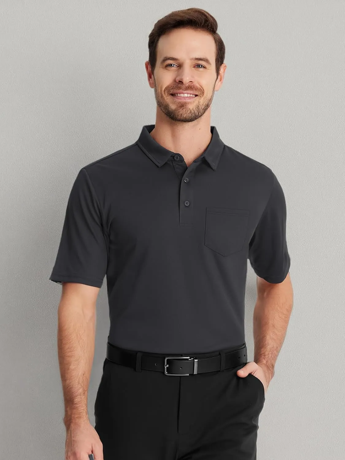 TACVASEN Mens Polo Shirt Short Sleeve Golf Shirt with Pocket Quick Dry Collared Lightweight Polo for Men Casual Work