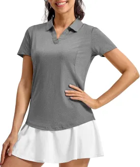 TBMPOY Women's Polo Shirts Short Sleeve V-Neck Golf Tennis Shirts Quick Dry UPF 50  Sun Protection Collared Shirt