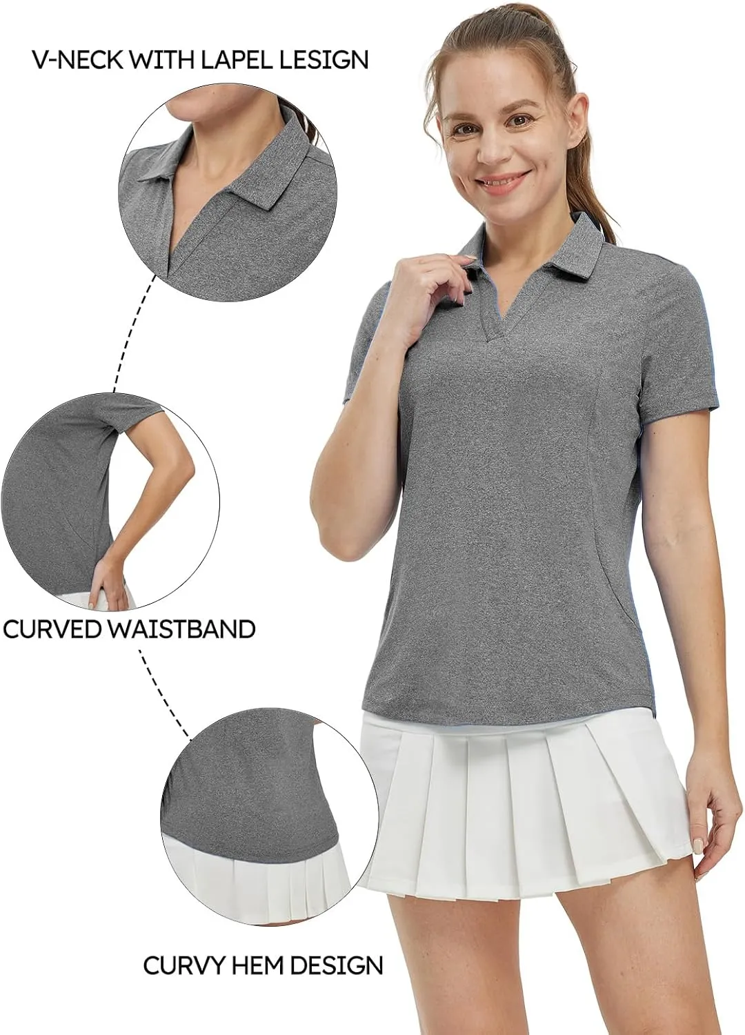 TBMPOY Women's Polo Shirts Short Sleeve V-Neck Golf Tennis Shirts Quick Dry UPF 50  Sun Protection Collared Shirt