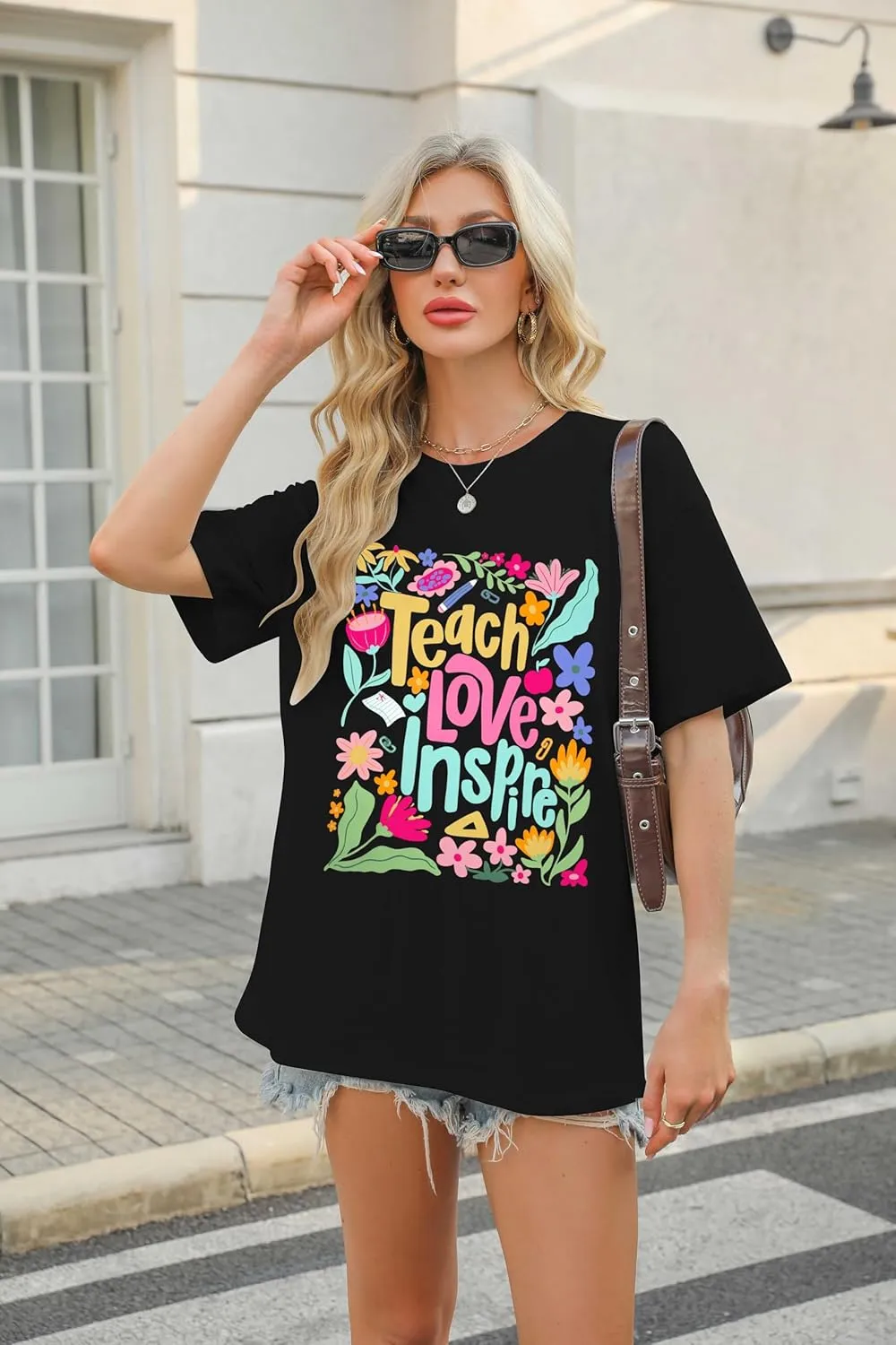 Teacher Shirt Women Teach Love Inspire Floral Graphic T-Shirt Teacher Life Shirts Last of School Tees Casual Short Sleeve Top