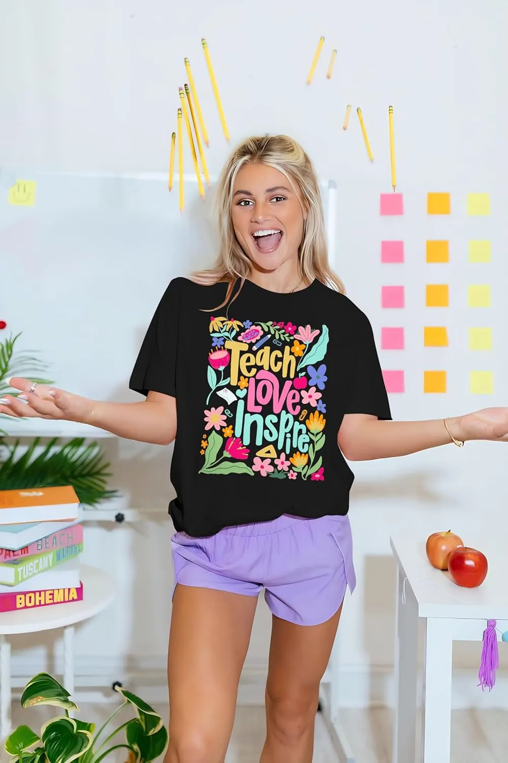 Teacher Shirt Women Teach Love Inspire Floral Graphic T-Shirt Teacher Life Shirts Last of School Tees Casual Short Sleeve Top