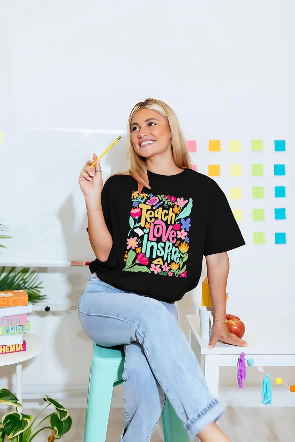 Teacher Shirt Women Teach Love Inspire Floral Graphic T-Shirt Teacher Life Shirts Last of School Tees Casual Short Sleeve Top