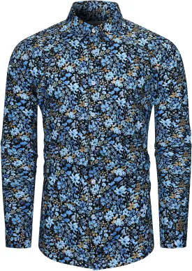 TUNEVUSE Men Floral Dress Shirts Long Sleeve Casual Button Down Flower Printed Shirts 100% Cotton