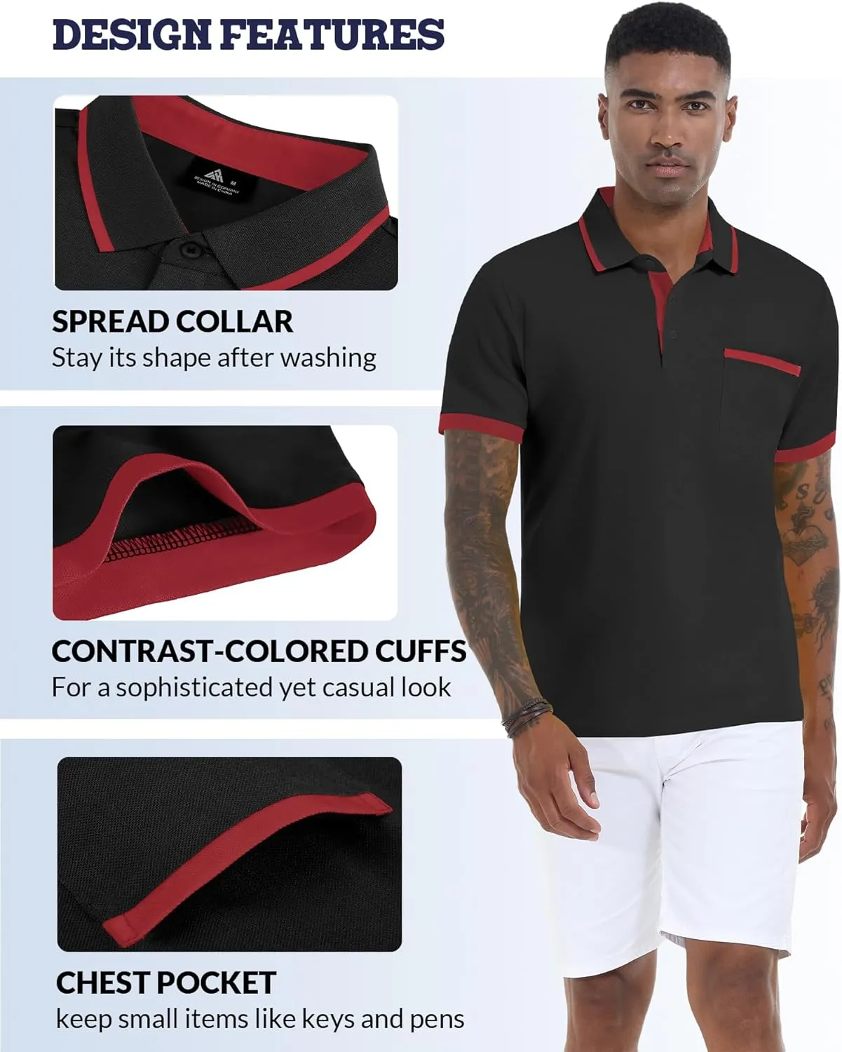 V VALANCH Polo Shirt for Men Short Sleeve Golf Polo Moisture Wicking Collared Tennis T Shirt