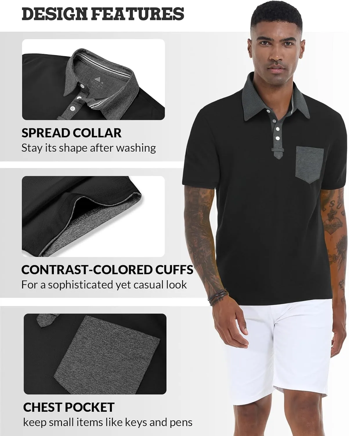 V VALANCH Polo Shirt for Men Short Sleeve Golf Polo Moisture Wicking Collared Tennis T Shirt