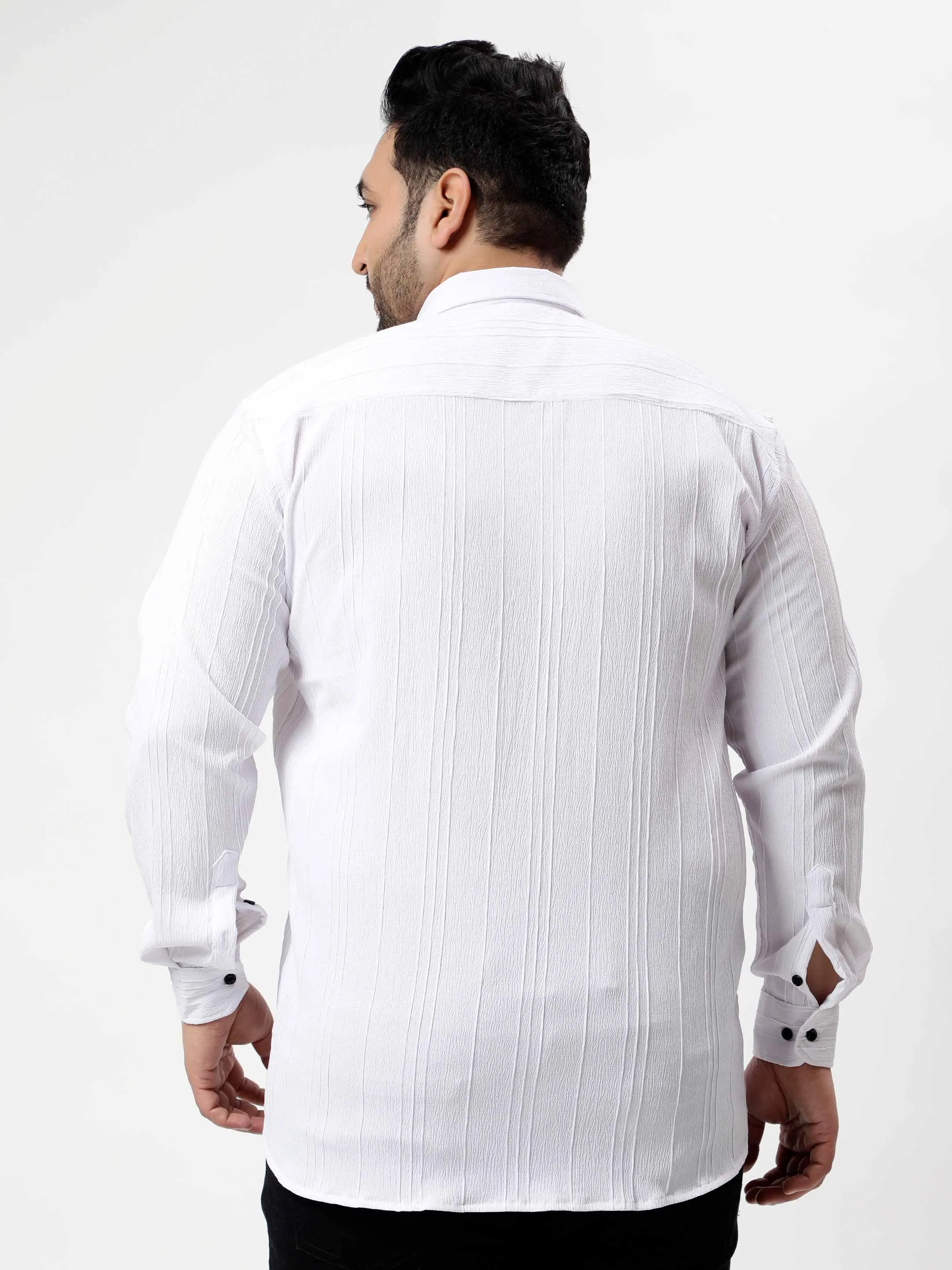 White Pintex Solid Textured Plus Size Shirt