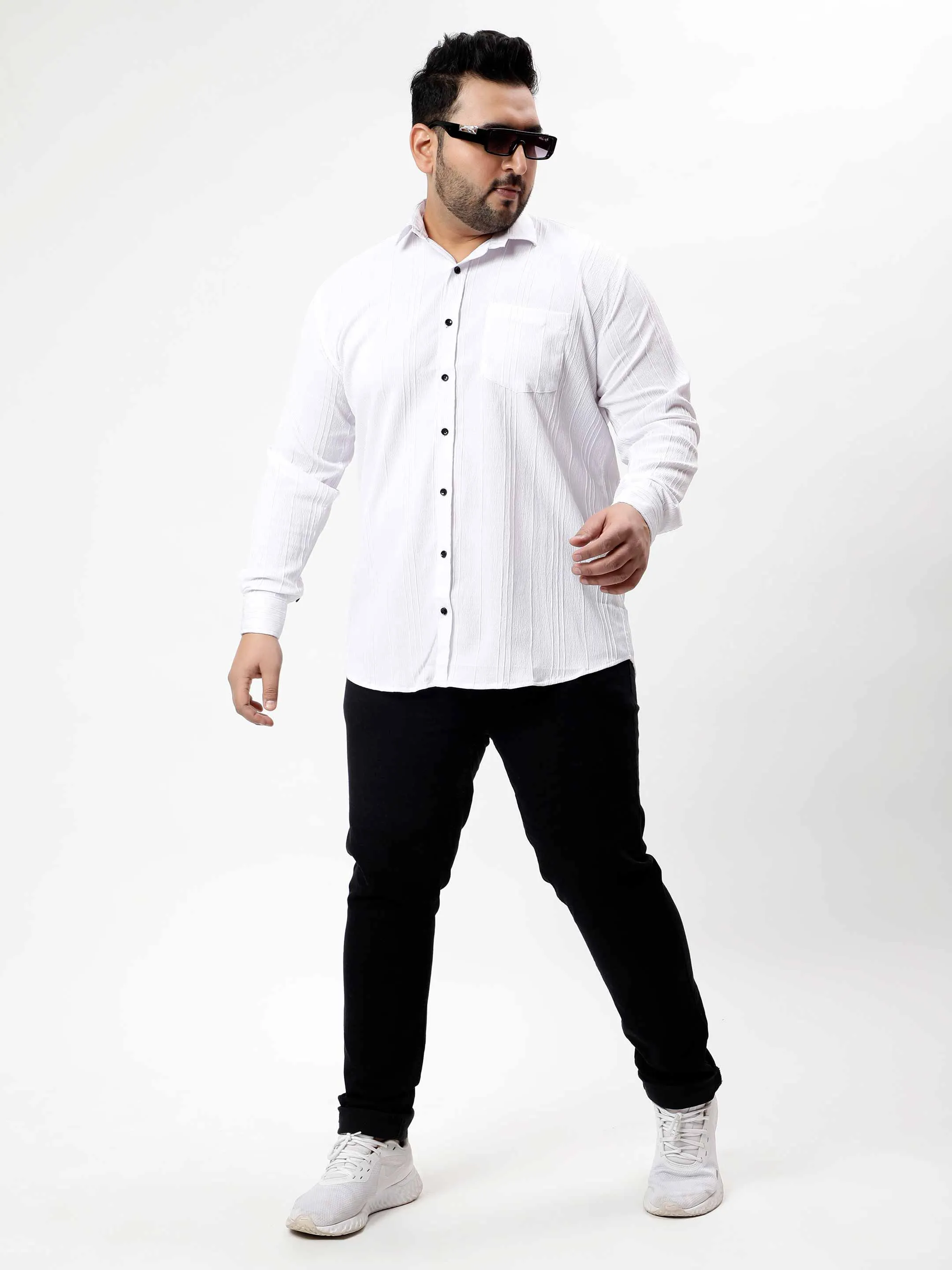 White Pintex Solid Textured Plus Size Shirt