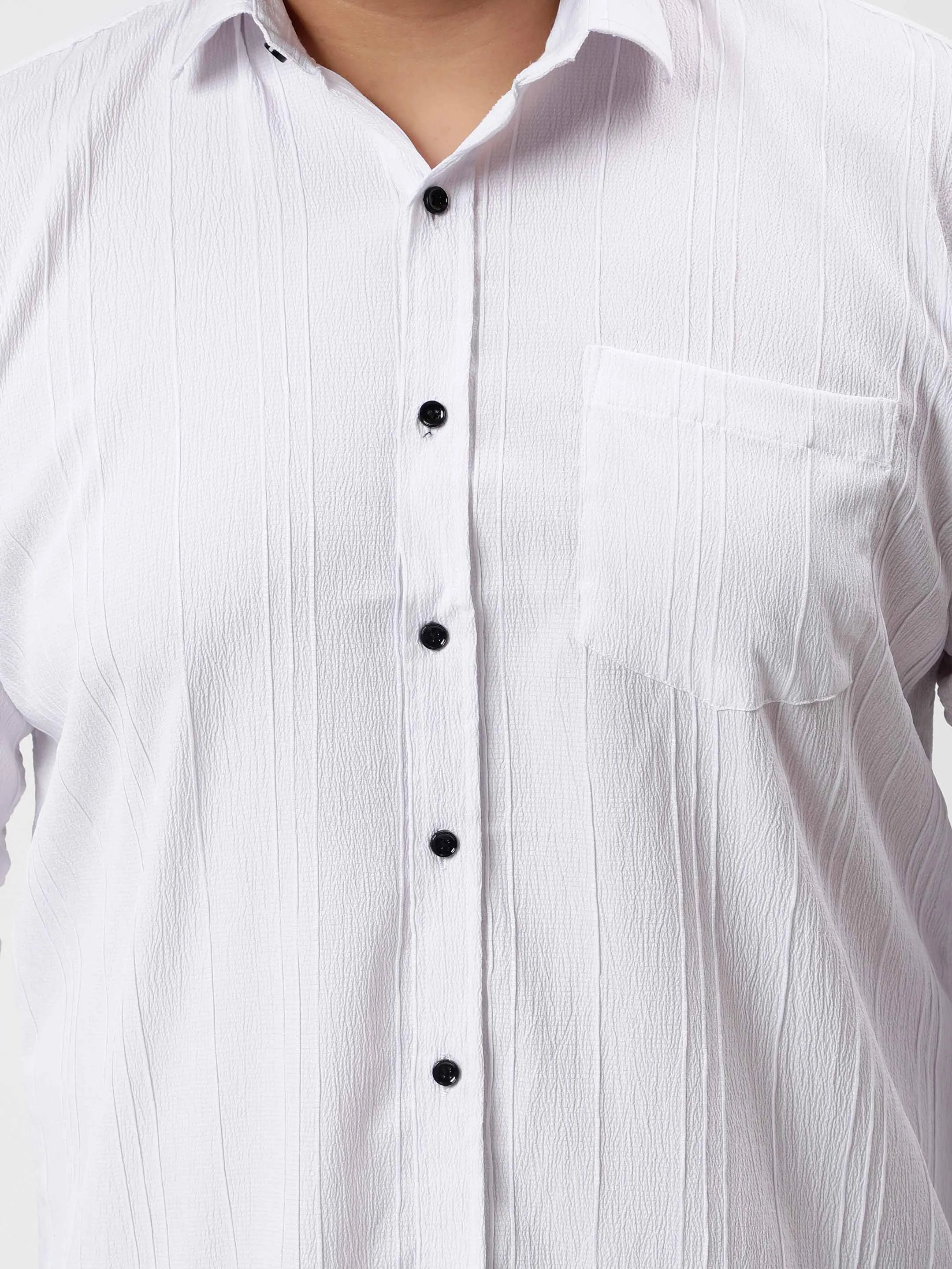 White Pintex Solid Textured Plus Size Shirt