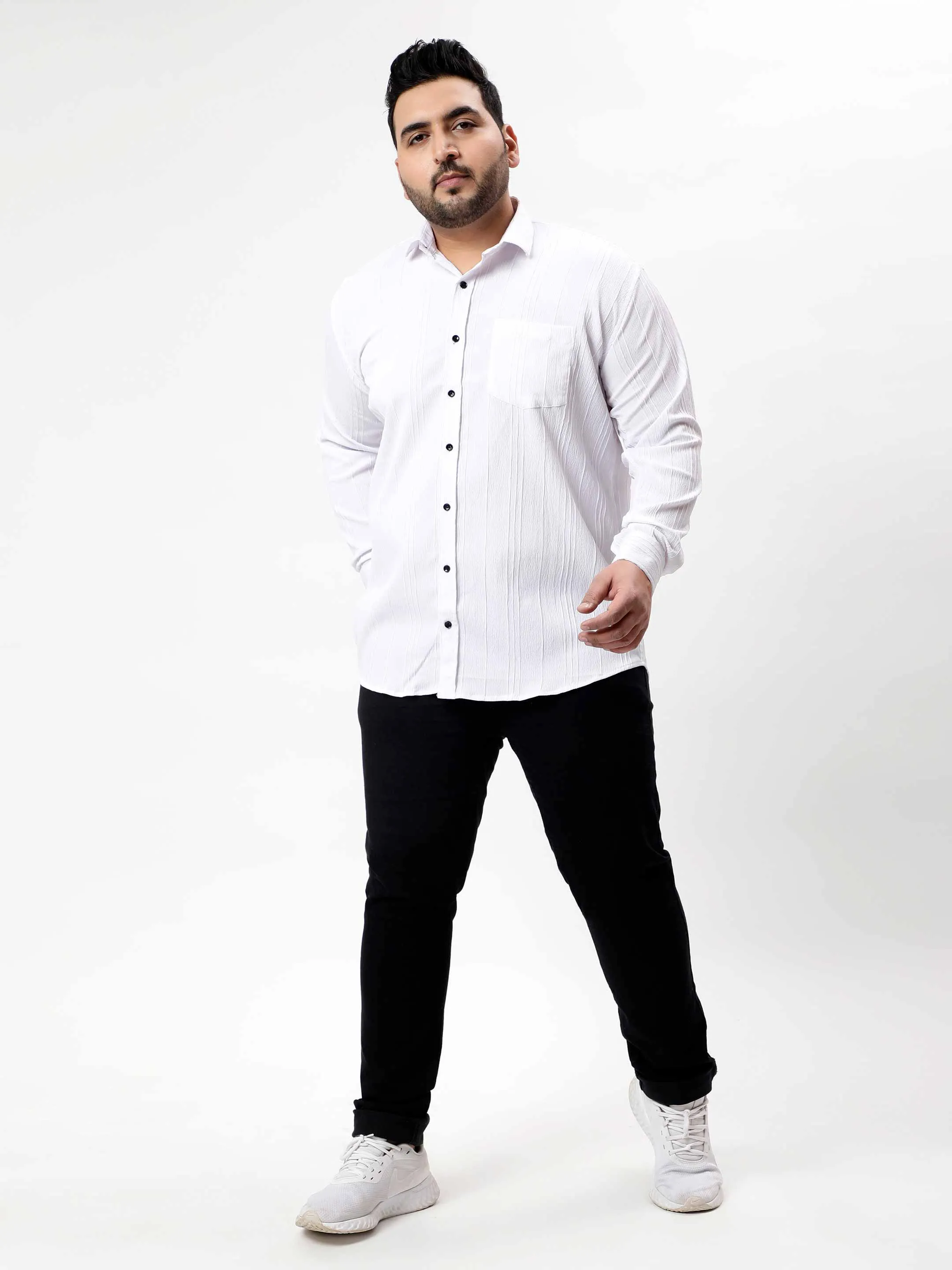 White Pintex Solid Textured Plus Size Shirt