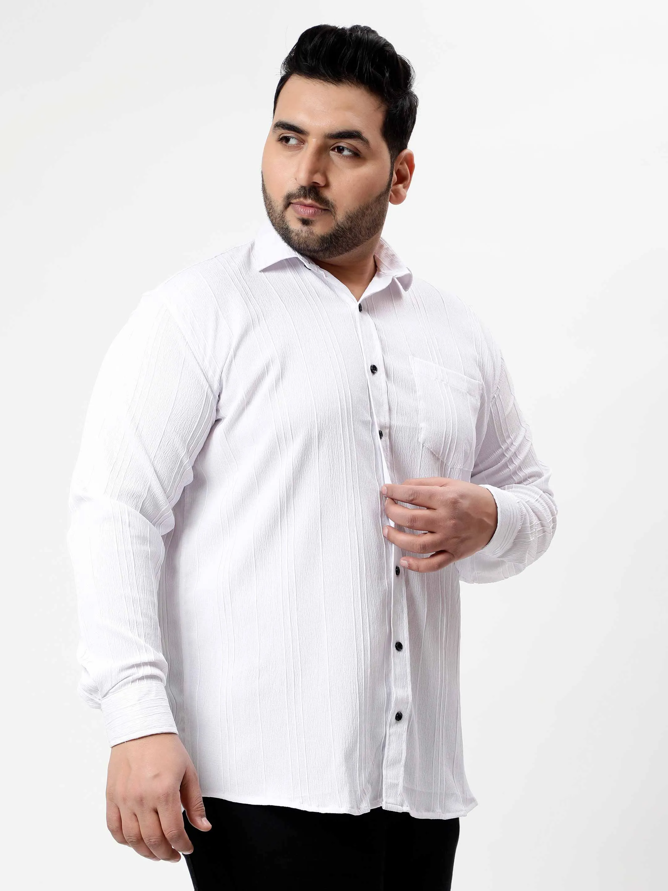 White Pintex Solid Textured Plus Size Shirt