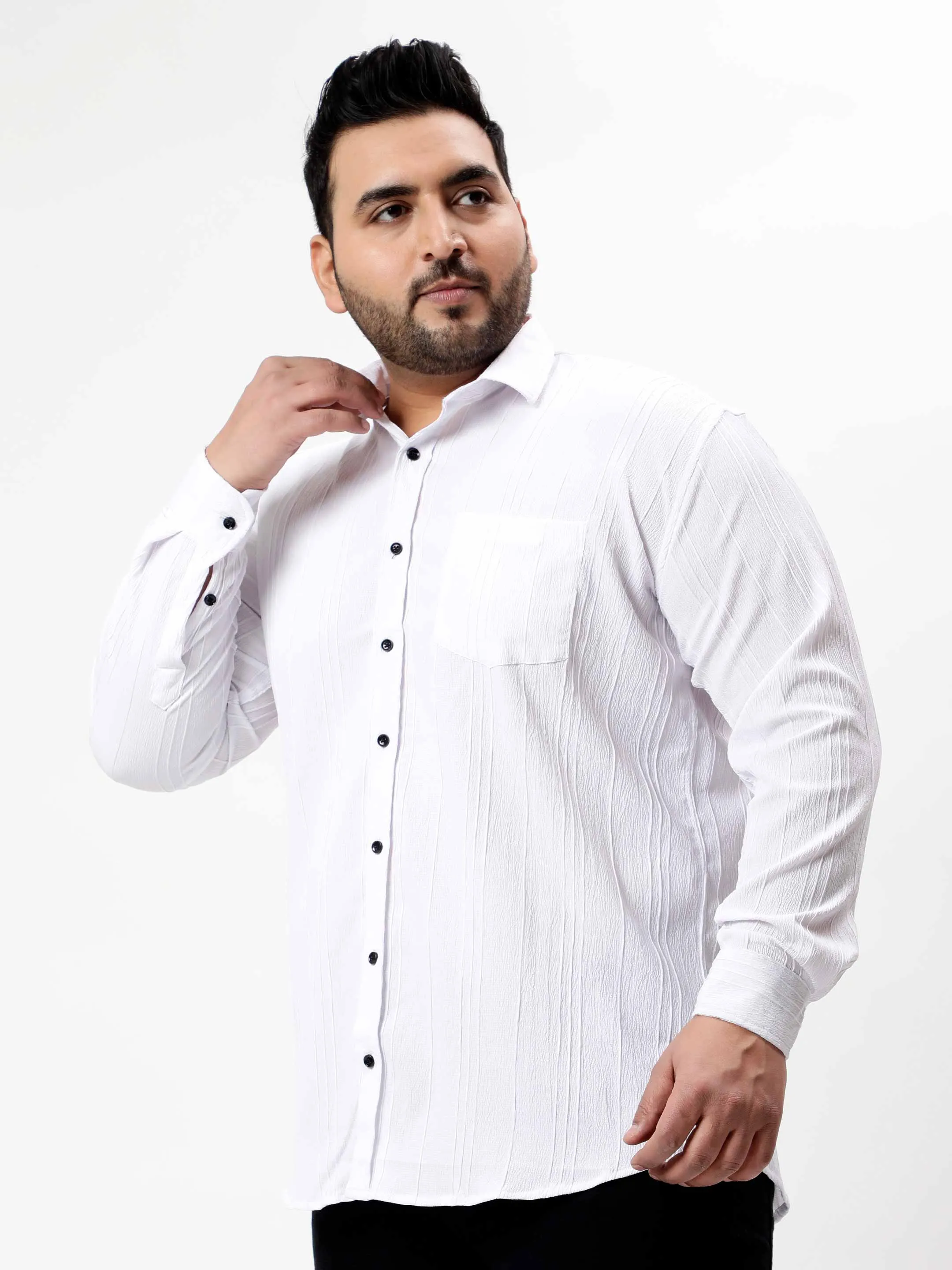 White Pintex Solid Textured Plus Size Shirt