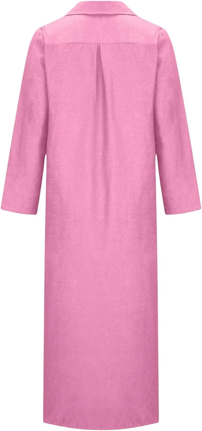 Women Casual Button Shirt Dress Long Sleeve Maxi Blouse Dresses Lapel Flowy Summer Beach Long Dress with Pockets