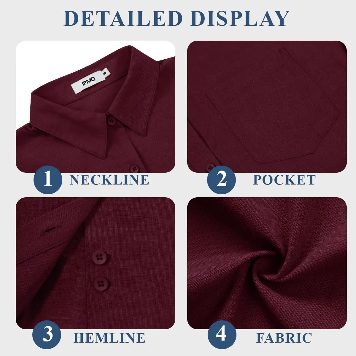 Womens Button Down Shirts Short Sleeve Linen Cotton Collared Button Up Casual Blouses Oversized Tops with Pocket