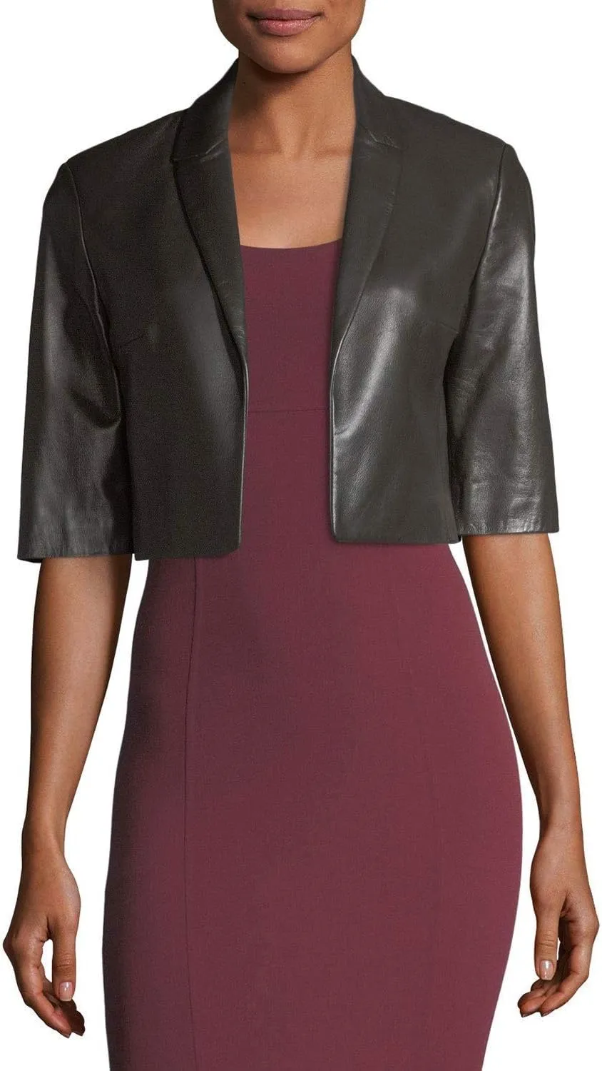 Womens Leather Shrug Lambskin Leather Crop Moto Bolero Shrug Black Jacket Slim Fit WJ018