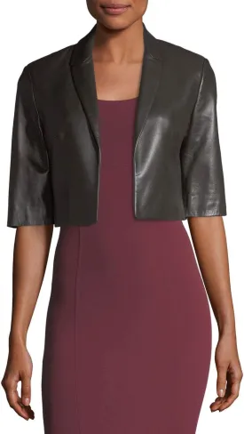 Womens Leather Shrug Lambskin Leather Crop Moto Bolero Shrug Black Jacket Slim Fit WJ018