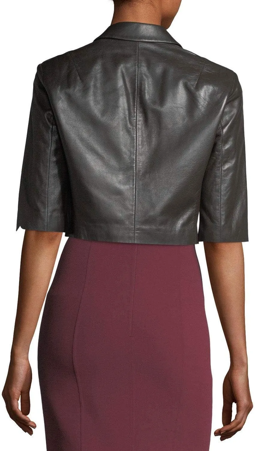 Womens Leather Shrug Lambskin Leather Crop Moto Bolero Shrug Black Jacket Slim Fit WJ018