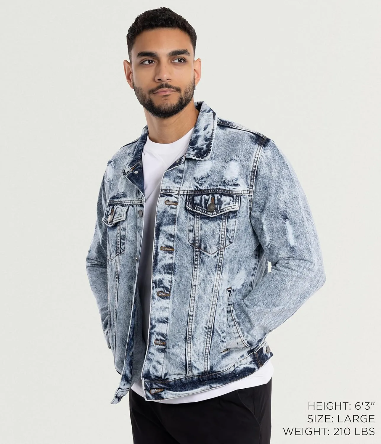 X RAY Mens Denim Jacket, Washed Ripped Distressed Flex Stretch Casual Trucker Biker Jeans Jacket for Men