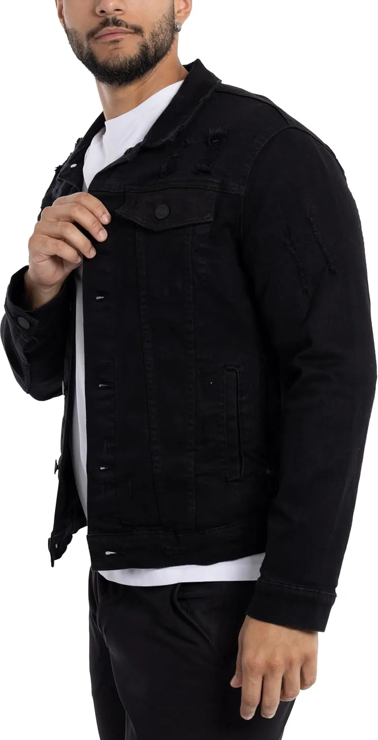 X RAY Mens Denim Jacket, Washed Ripped Distressed Flex Stretch Casual Trucker Biker Jeans Jacket for Men
