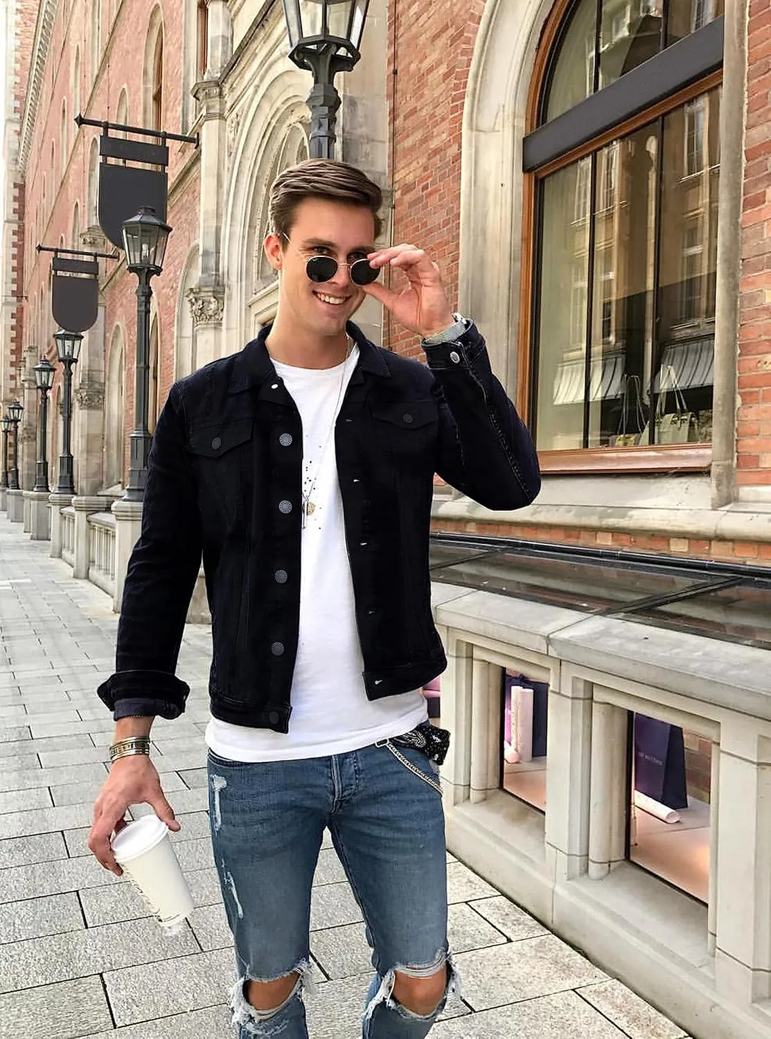 X RAY Mens Denim Jacket, Washed Ripped Distressed Flex Stretch Casual Trucker Biker Jeans Jacket for Men