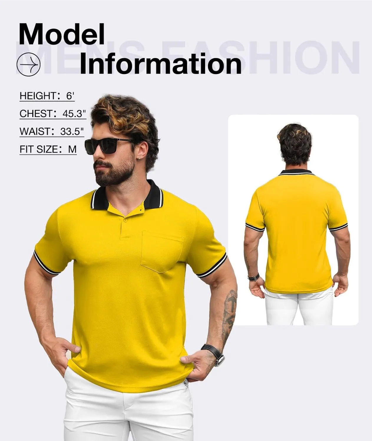 ZITY Mens Polo Shirts Casual Short Sleeve Athletic T-Shirts Classic Contrast Collar Shirt with Pocket
